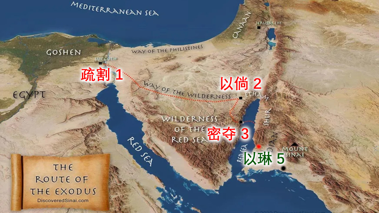 以色列人过红海的前3站和第5站