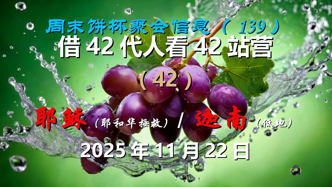 周末饼杯聚会信息（139）：借第42代人“耶稣（耶和华拯救）”看第42站营“迦南（低地）”2025年11月22日